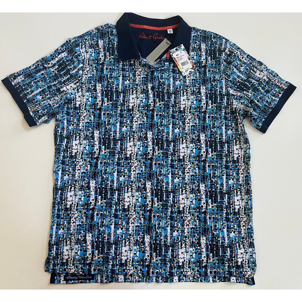 Robert Graham Men's Pechia Skull Head Colorful Print Polo Shirt Size XL NWT